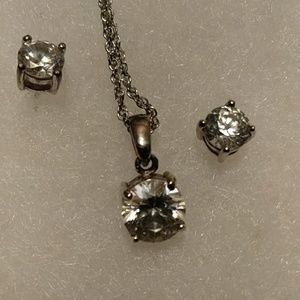 Vintage Avon Cubic Zirconia Necklace and Pierce Earring Set Silver Tone